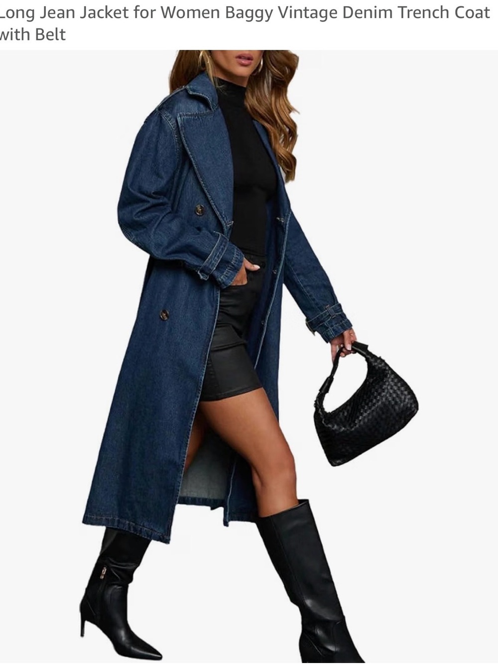 Vintage Baggy Denim Trench Jacket - Blue Large NWT